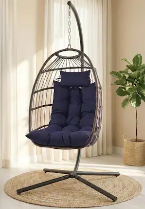 Front. SereneLife - SereneLife Egg Chair with Stand, Hanging Rattan Swing, 350 lbs Capacity, Breathable Cushion & Headrest - SWC66DB.