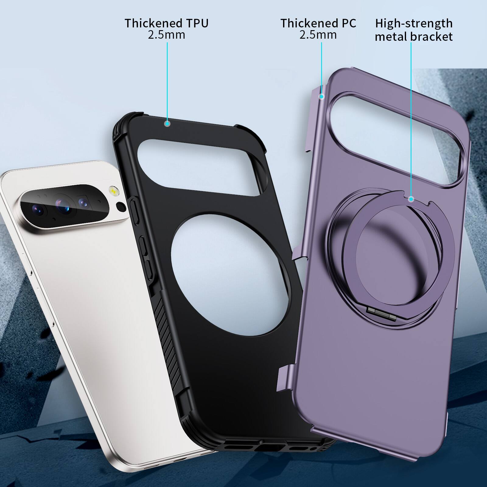 Thickened TPU 2.5mm  
Thickened PC 2.5mm  
High-strength metal bracket
