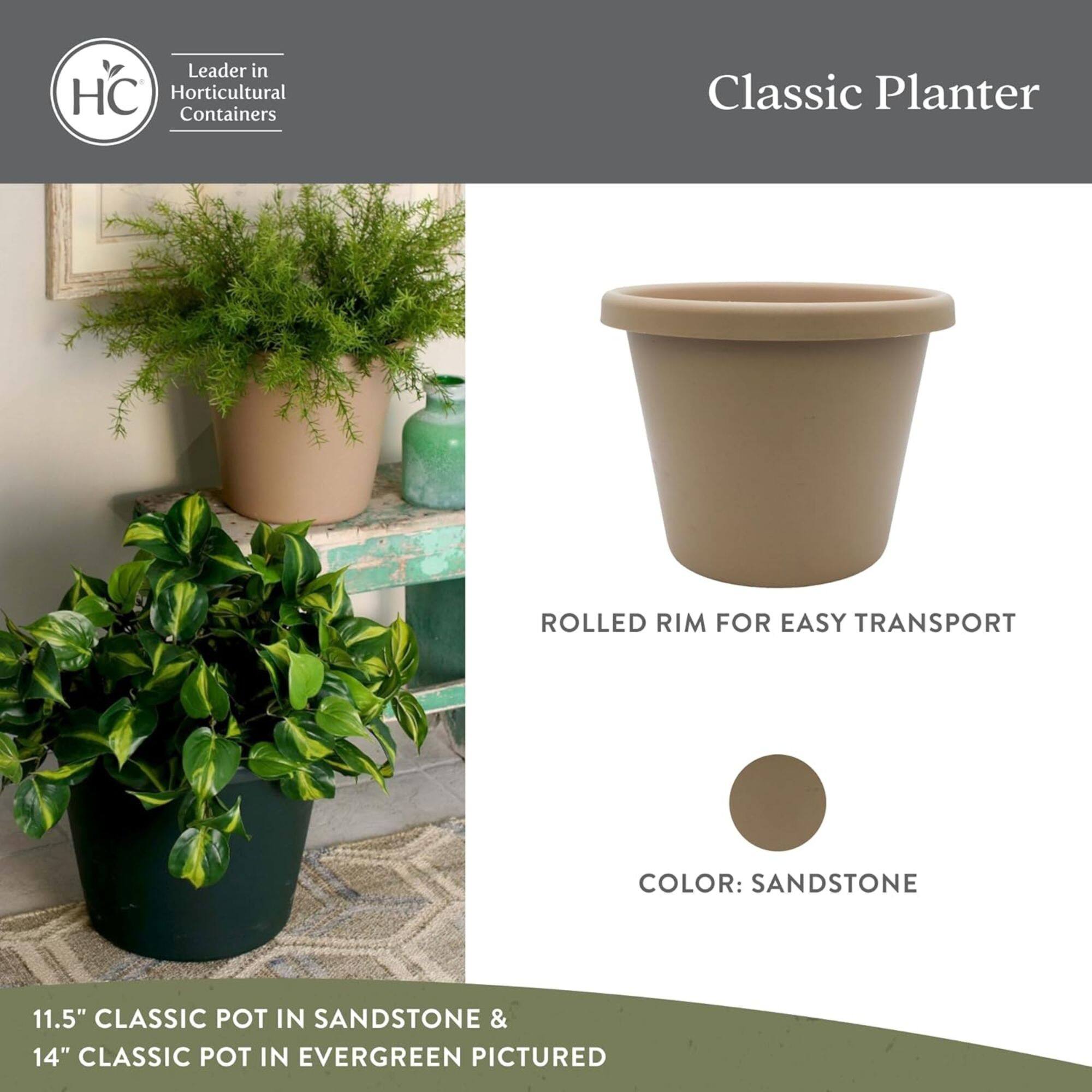 Leader in HC Horticultural Containers Classic Planter

ROLLED RIM FOR EASY TRANSPORT

COLOR: SANDSTONE

11.5" CLASSIC POT IN SANDSTONE & 14" CLASSIC POT IN EVERGREEN PICTURED
