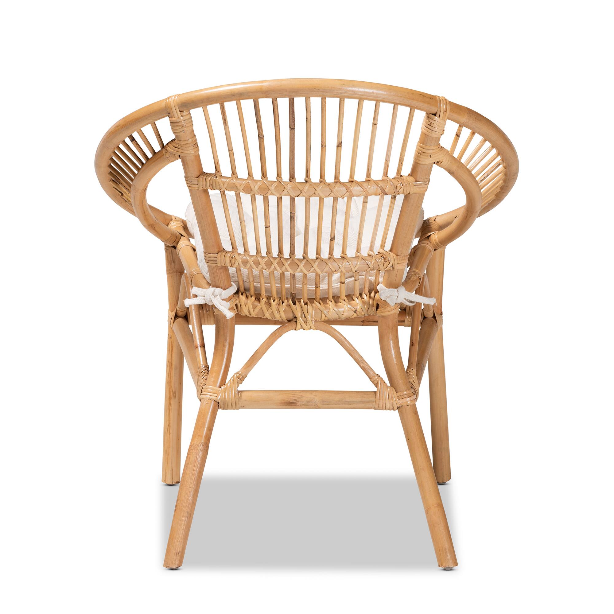 Back. bali & pari - Adrina Modern Bohemian Rattan Dining Chair - White/Natural Brown.