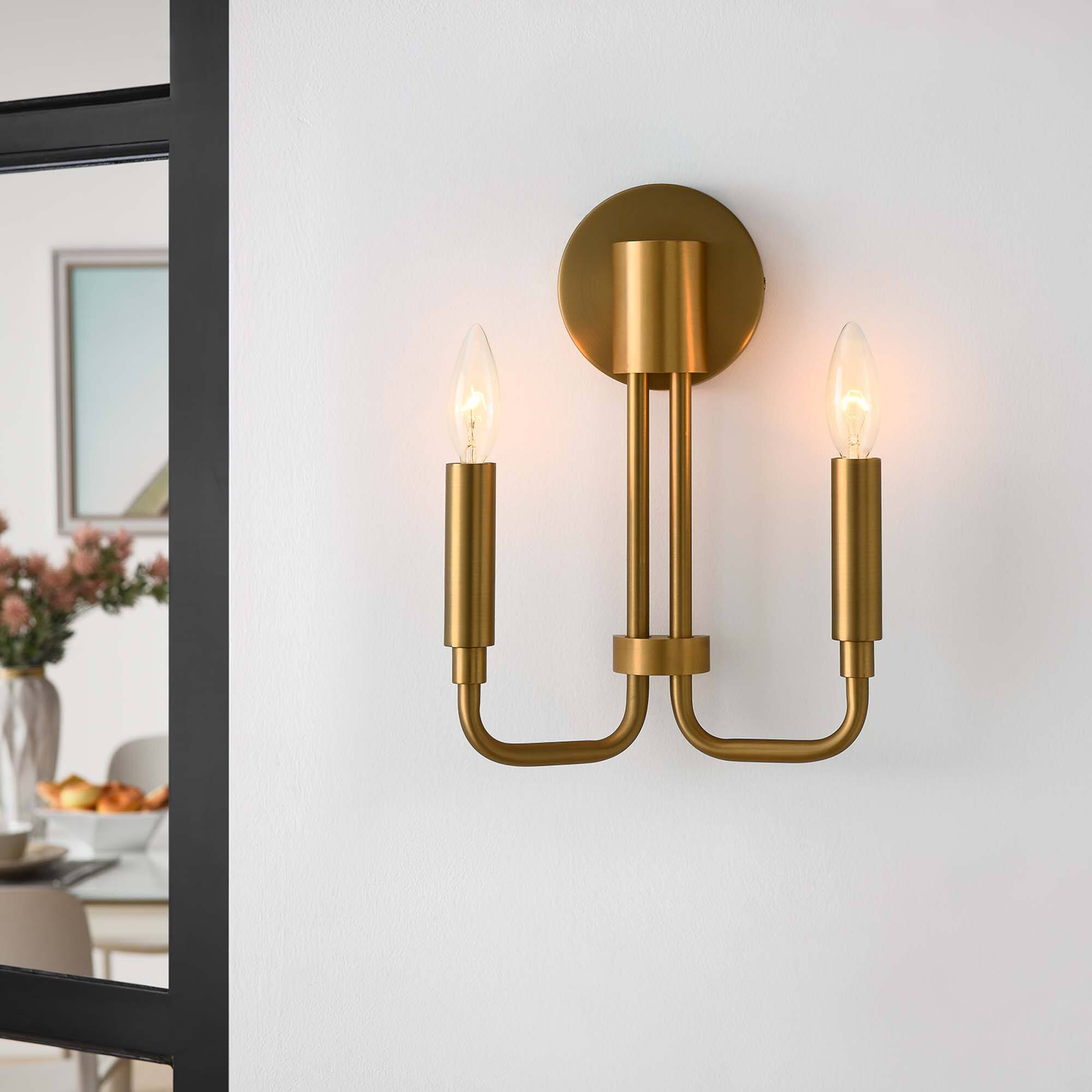 Front. Modway - Rekindle 2-Light Wall Sconce by Modway - Satin Brass.