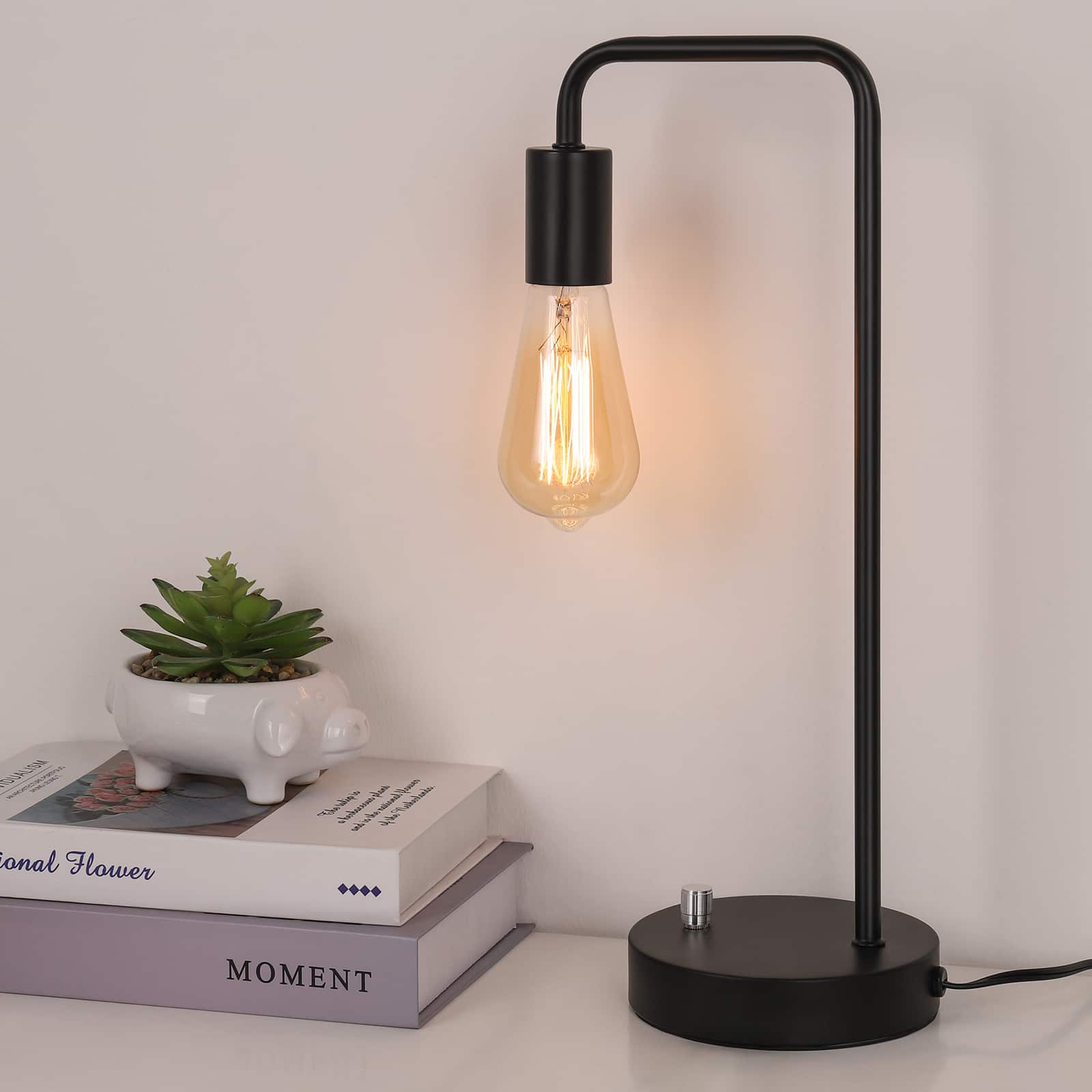 Oumilen - Minimalist Black Metal Desk Lamp with Rotary Switch, 67" Cord, E26 Base (Bulb Not Included)