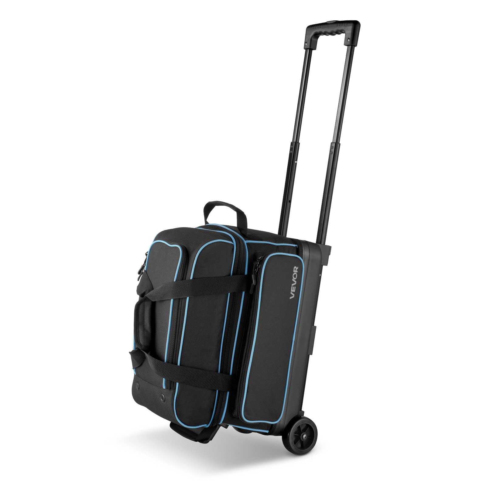VEVOR - Bowling Ball Bag, 2 Ball Double Roller Bowling Bag with Wheels, Featuring a Separate Compartment for Shoes - Black;Blue