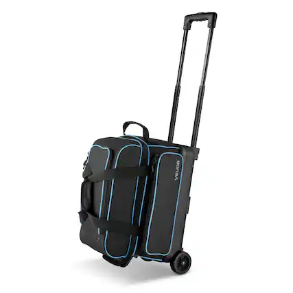 Front. VEVOR - Bowling Ball Bag, 2 Ball Double Roller Bowling Bag with Wheels, Featuring a Separate Compartment for Shoes - Black;Blue.