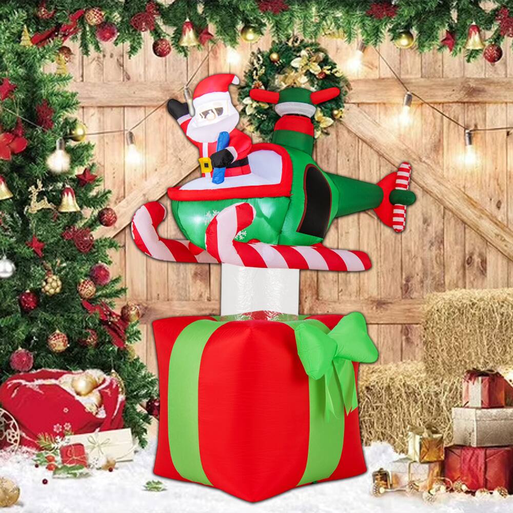 Angle. BreeBe - 6FT Lighted Inflatable Santa Flying Airplane Christmas Decoration with 3 LED Lights and Built-In Blower - Multicolor.