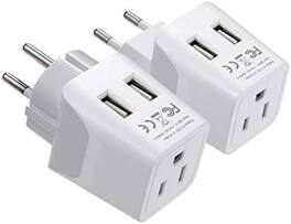 Ceptics - Israel & Palestine Travel Plug Set, Type H & C Adapters with Dual USB + USA Input, Ultra-Compact & Grounded - White