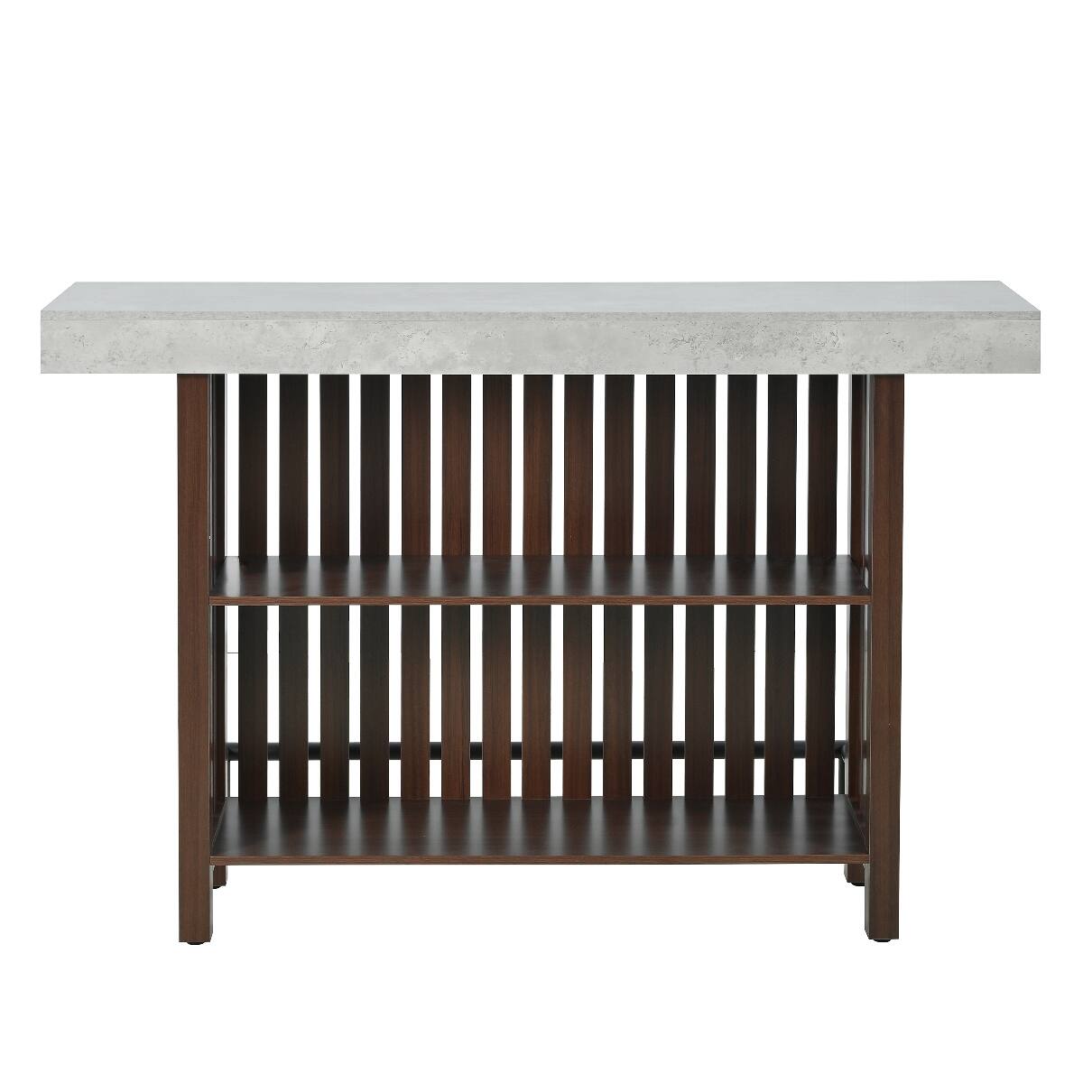 Alt View 9. Loheer - Loheer Bar Table with Wine Storage, Counter Height Dining Table with Footrest and Slatted Panels - Natural and Gray.
