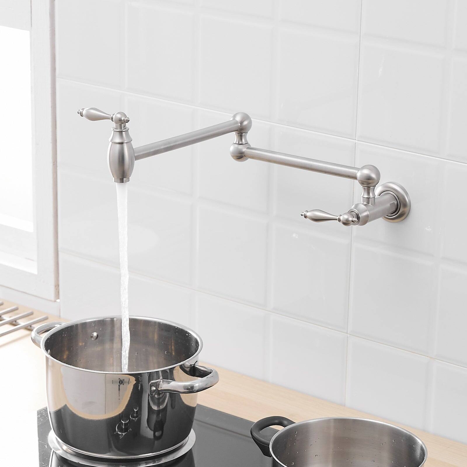 Alt View 3. Boyel Living - Wall Mount Pot Filler 2 Handles with Double Joint Swing Arms in Brushed Nickel - Brushed Nickel.