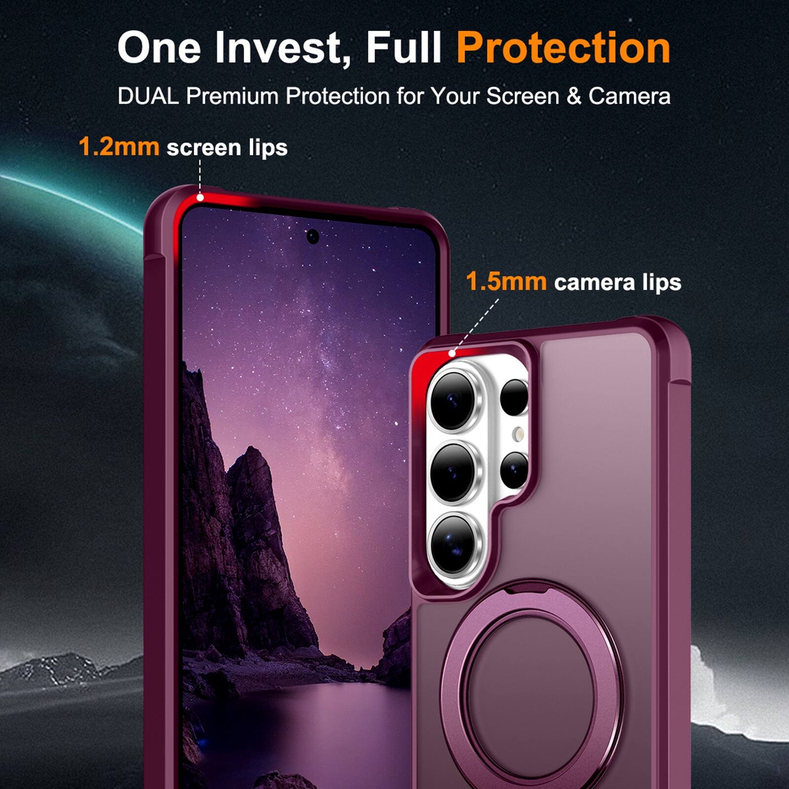 One Invest, Full Protection  
DUAL Premium Protection for Your Screen & Camera  
1.2mm screen lips  
1.5mm camera lips