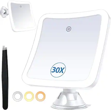 Front. Stamp n Camp - Magnifying Mirror with Light 30x, Lighted Makeup Mirror with Magnification, Rechargeable Magnifying Mirror Suction Cu... - default.