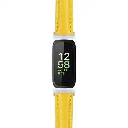 Front. StrapsCo - Everyday Leather Watch Band Strap For Fitbit Inspire 3 - Yellow (Silver Hardware).