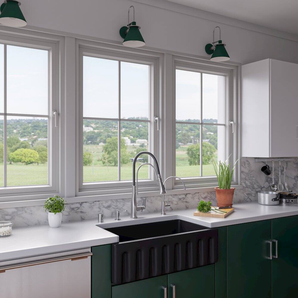 Alt View 2. Alfi - ALFI brand 33 Black Matte Reversible Smooth / Fluted Single Bowl Fireclay Farm Sink - Black.