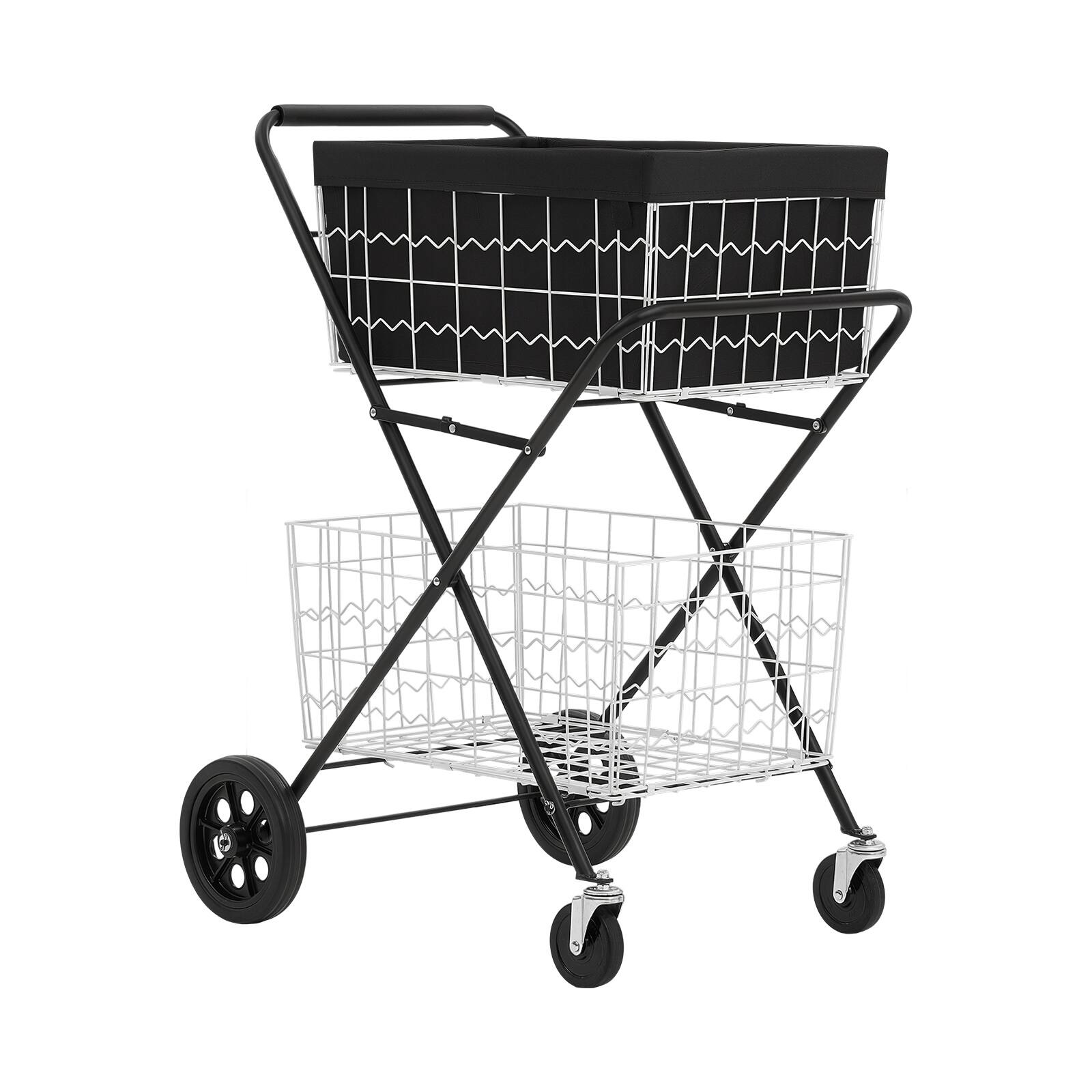 Alt View 5. VEVOR - Shopping Cart 2-Tier with Wheels Foldable for Grocery 88lbs Capacity, Heavy Duty Utility Cart with 2 Detachable Storage - Black;White.