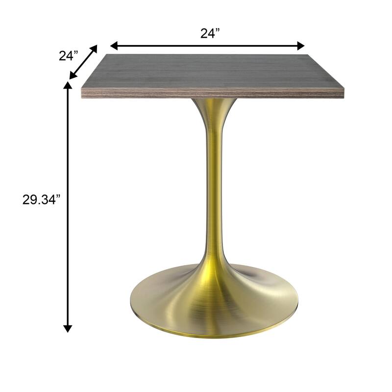LeisureMod Verve 24 Inch Square Dining Table with MDF Top, Brushed Gold ...