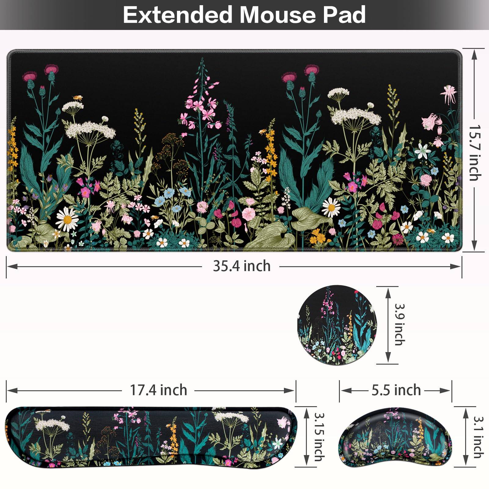 Extended Mouse Pad

- Length: 35.4 inch
- Width: 15.7 inch
- Height: 3.9 inch
- Curved Section Length: 17.4 inch
- Curved Section Width: 5.5 inch
- Curved Section Height: 3.15 inch
- Curved Section Width: 3.1 inch