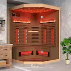 Front. U-HOMY - U-HOMY - Infrared Sauna - 4 Person Hemlock Wood Cabin for Home or Gym - Wood Color.
