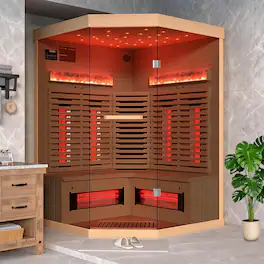 U-HOMY - Infrared Sauna - 4 Person Hemlock Wood Cabin for Home or Gym - Wood Color