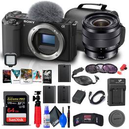 Sony - ZV-E10 Mirrorless Camera with 16-50mm Lens + 64GB Card + Filter + More - Black