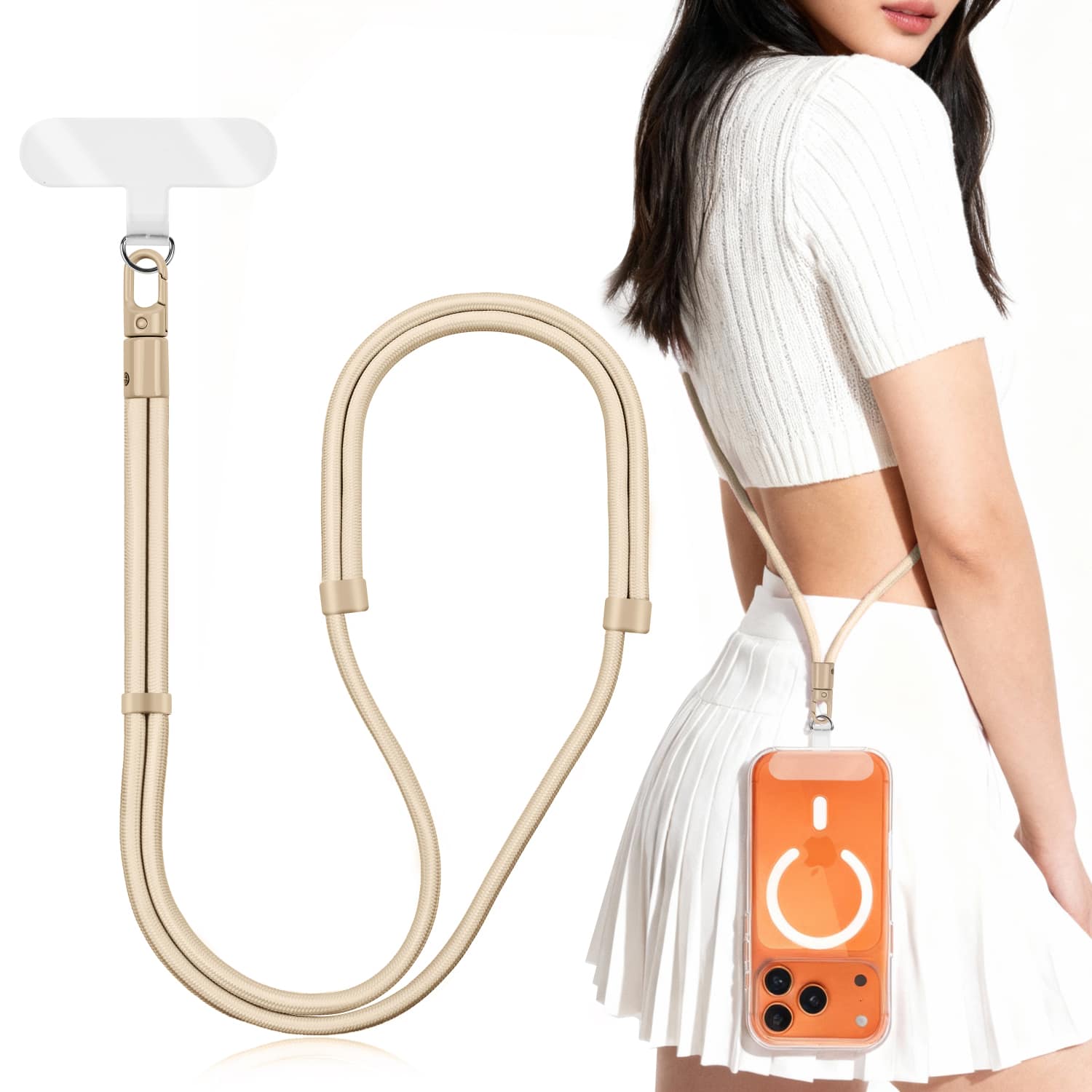 Vena - Phone Lanyard Crossbody Phone Strap, Universal Cell Phone Lanyard Strap, Adjustable Lanyard for Phone Neck Holder - Beige