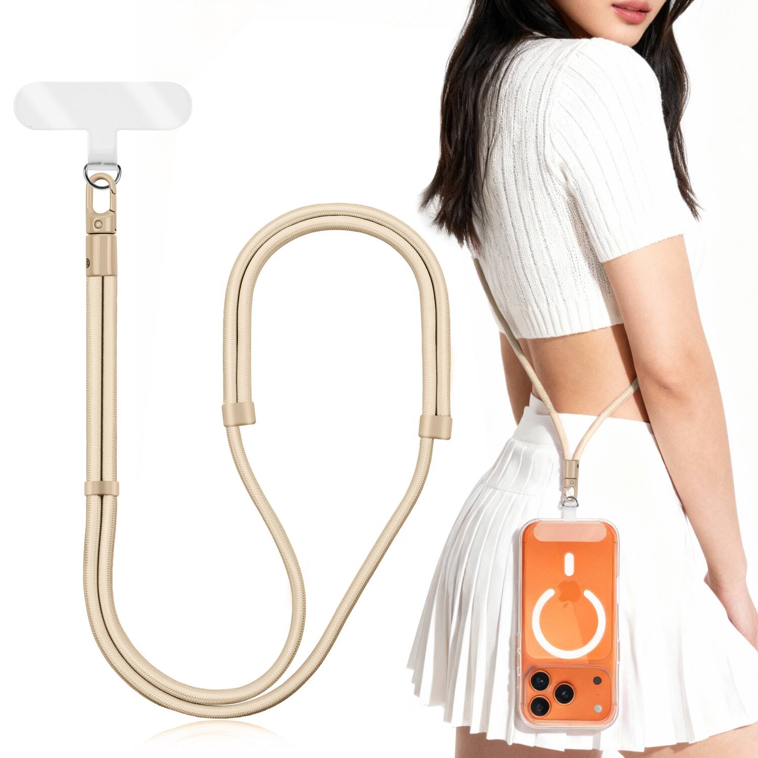 Front. Vena - Phone Lanyard Crossbody Phone Strap, Universal Cell Phone Lanyard Strap, Adjustable Lanyard for Phone Neck Holder, Beige - Beige.