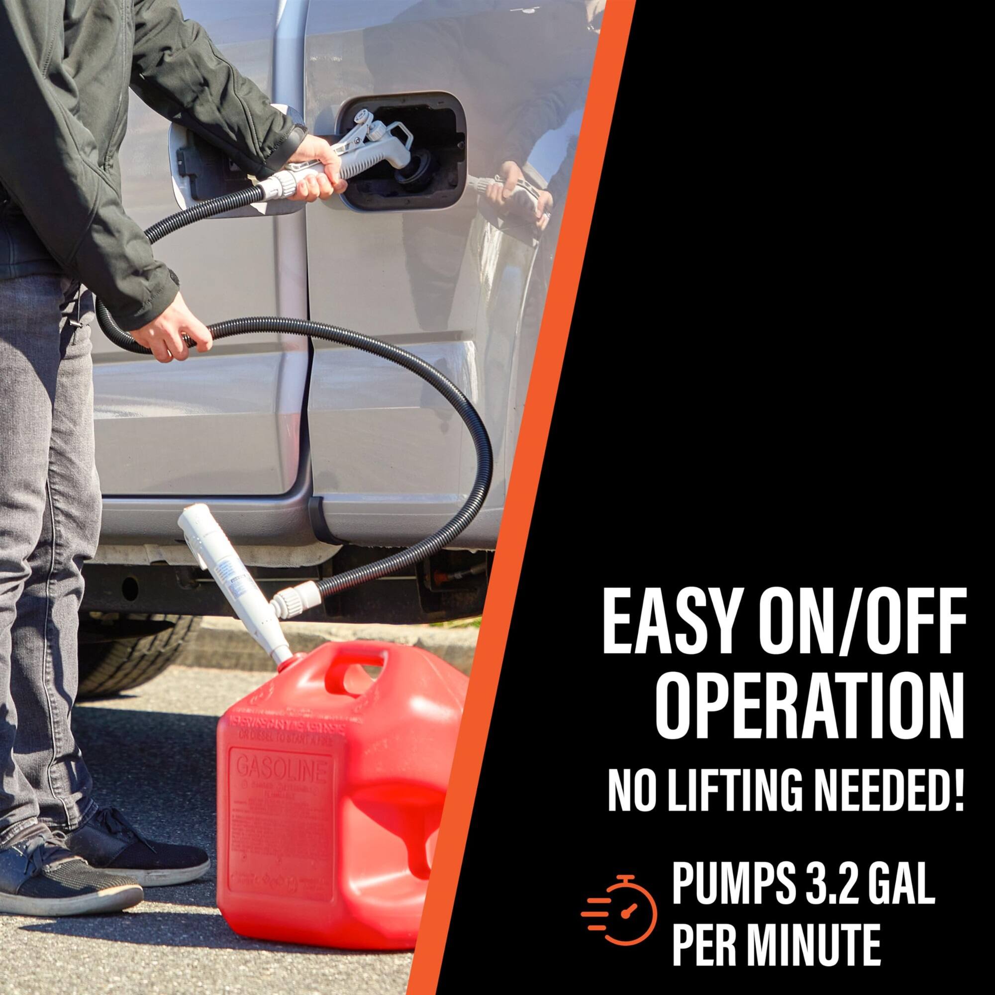 SSNEPNT COEE VITARTIAS GASOLINE  
EASY ON/OFF OPERATION  
NO LIFTING NEEDED!  
PUMPS 3.2 GAL PER MINUTE