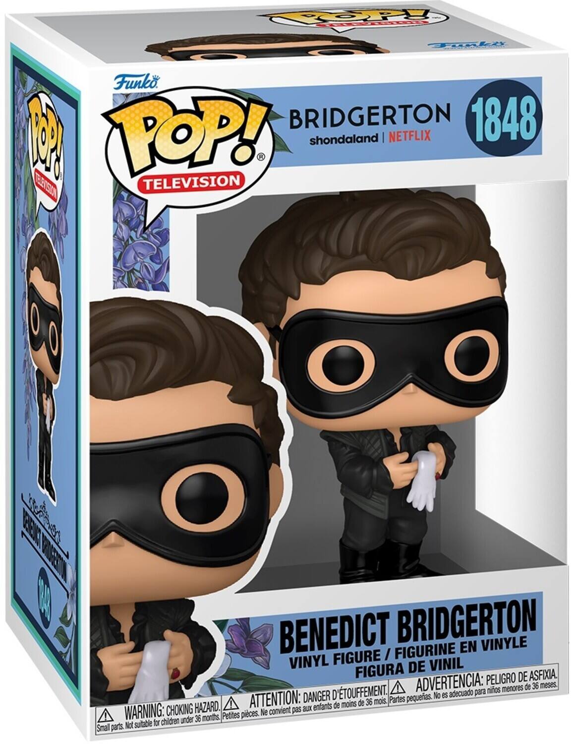 Funko POP! TELEVISION  
BRIDGERTON 1848  
shondaland | NETFLIX  

BENEDICT BRIDGERTON  
VINYL FIGURE / FIGURINE EN VINYLE / FIGURA DE VINIL  

WARNING: CHOKING HAZARD. Small parts. Not suitable for children under 36 months.  
ADVERTENCIA: PELOJO DE ASFIXIA. Partes pequeñas. No es adecuado para niños menores de 36 meses.  
ATTENTION: DANGER D'ÉTOUFFEMENT. Petites pièces. Ne convient pas aux enfants de moins de 36 mois.