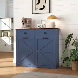 GOODSILO - Double Tilt Out Trash Cabinet - Farmhouse Style Kitchen Recycling Cabinet with Drawer - Antique Navy Blue