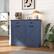 Front. GOODSILO - Double Tilt Out Trash Cabinet - Farmhouse Style Kitchen Recycling Cabinet with Drawer - Antique Navy Blue.