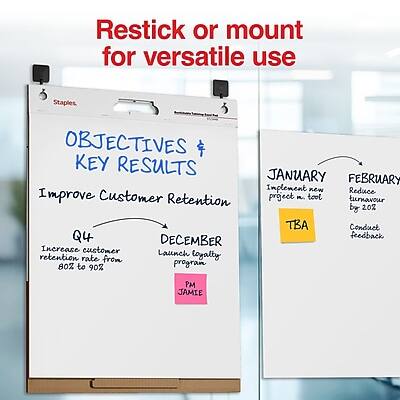 **Restick or mount for versatile use**

**OBJECTIVES & KEY RESULTS**

**Improve Customer Retention**

- **QUARTERLY**
  - Increase customer retention rate from 80% to 90%

- **DECEMBER**
  - Launch loyalty program
    - PM: JAMIE

**JANUARY**
- Implement new tool to reduce customer churn

**FEBRUARY**
- Reduce customer churn by 20%
- Conduct Q4 feedback

**TBA**