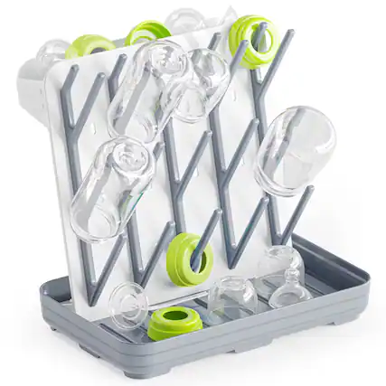 Front. Tooloton - Bottle Drying Rack with 20 Hooks, Vertical Space Saving Countertop Bottle Holder Organizer, Gray - Grey.