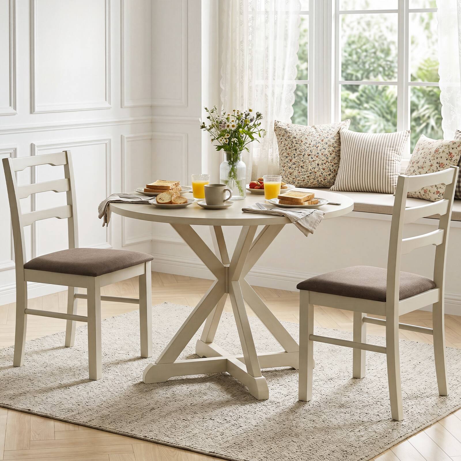 Alt View 1. Costway - Costway Dining Chairs Set of 2 with Solid Rubber Wood Frames, Modern Farmhouse Side Chairs - White + Brown.