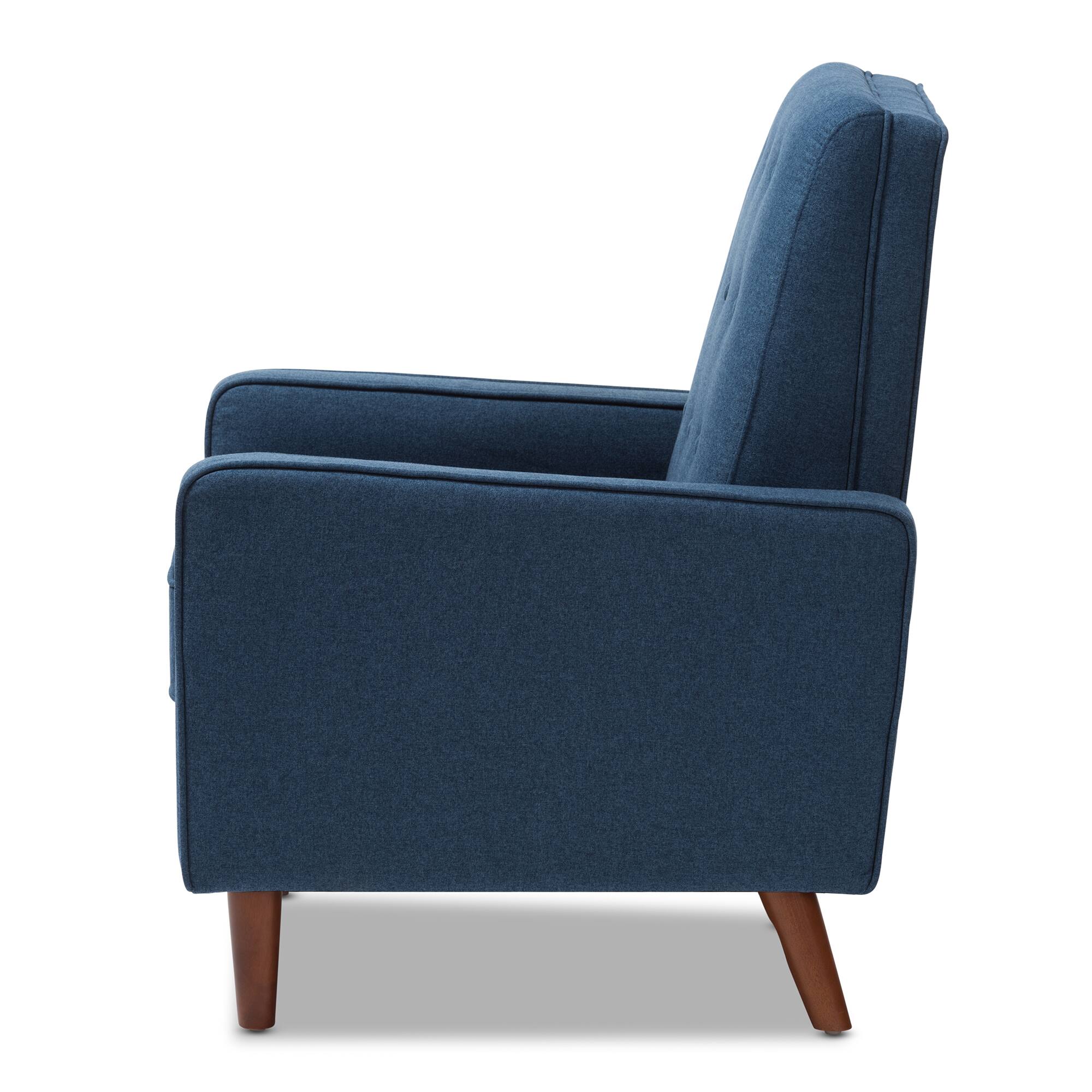 Alt View 1. Baxton Studio - Mathias Mid-century Modern Fabric Upholstered Lounge Chair - Blue.