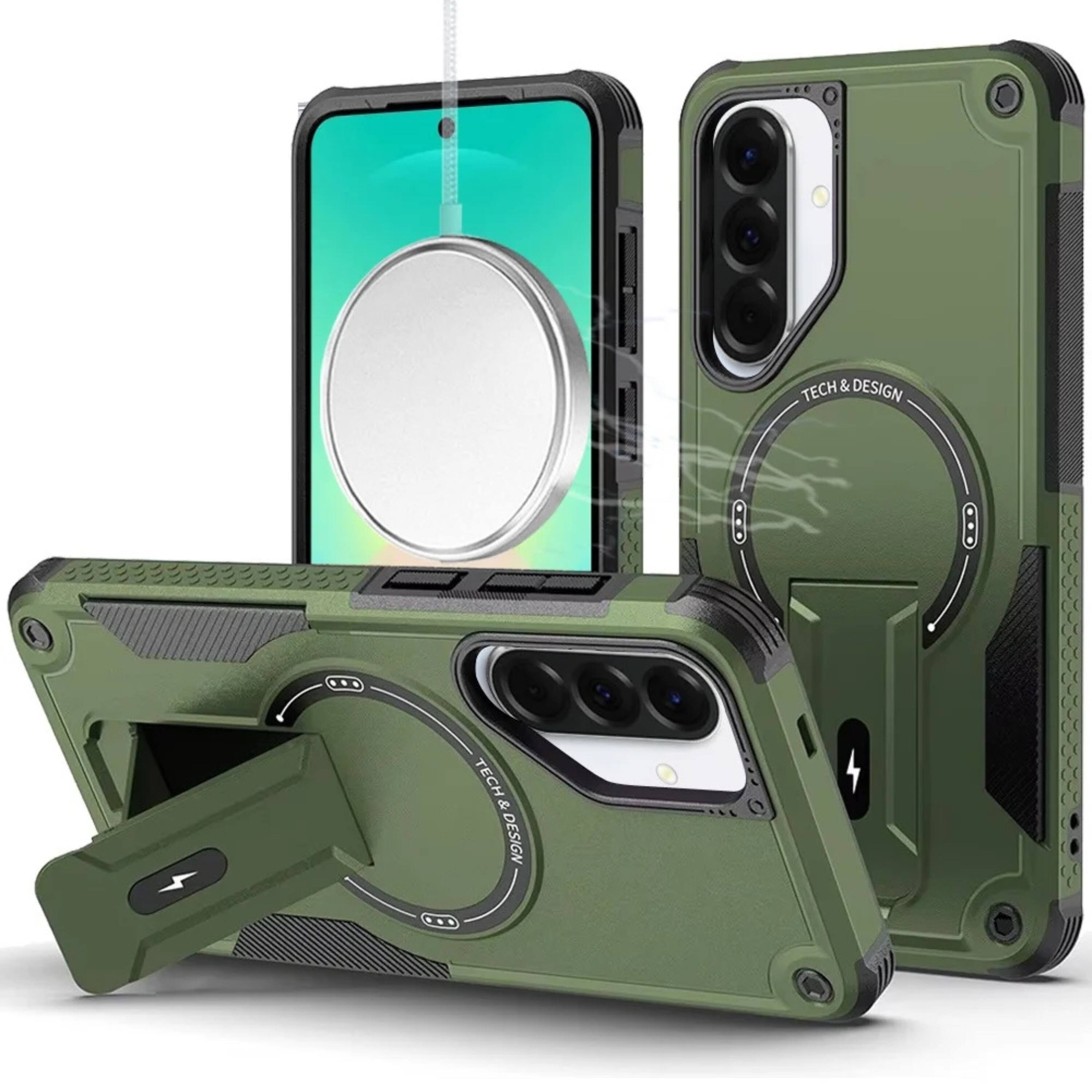 Kitcheniva - Rugged Magnetic Circle Kickstand Protective Cover With Tempered Glass For Samsung A27 5G Midnight - Green price history on PriceWatchPro
