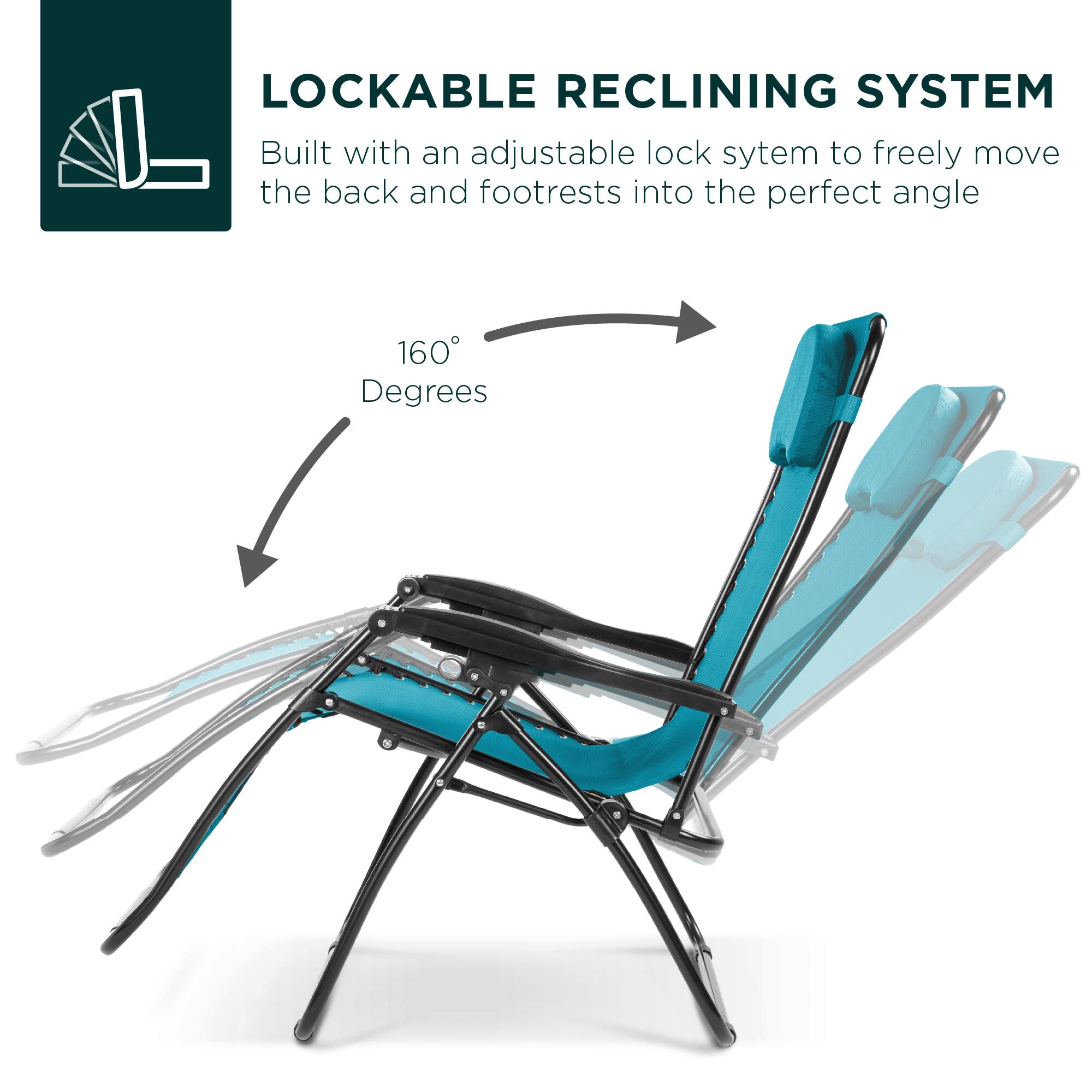 LOCKABLE RECLINING SYSTEM  
Built with an adjustable lock system to freely move the back and footrests into the perfect angle  

160 Degrees