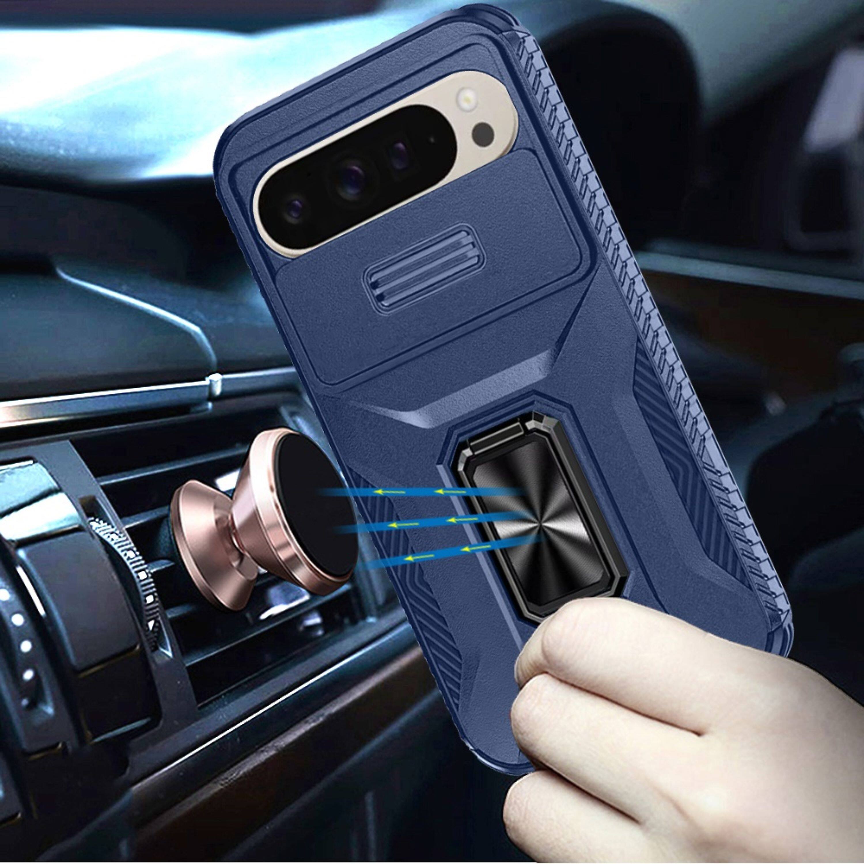 Left. Kitcheniva - Full Protection Phone Case With Metal Stand Lens Cover & Tempered Glass For Google Pixel 10 Pro XL Blue - Blue.
