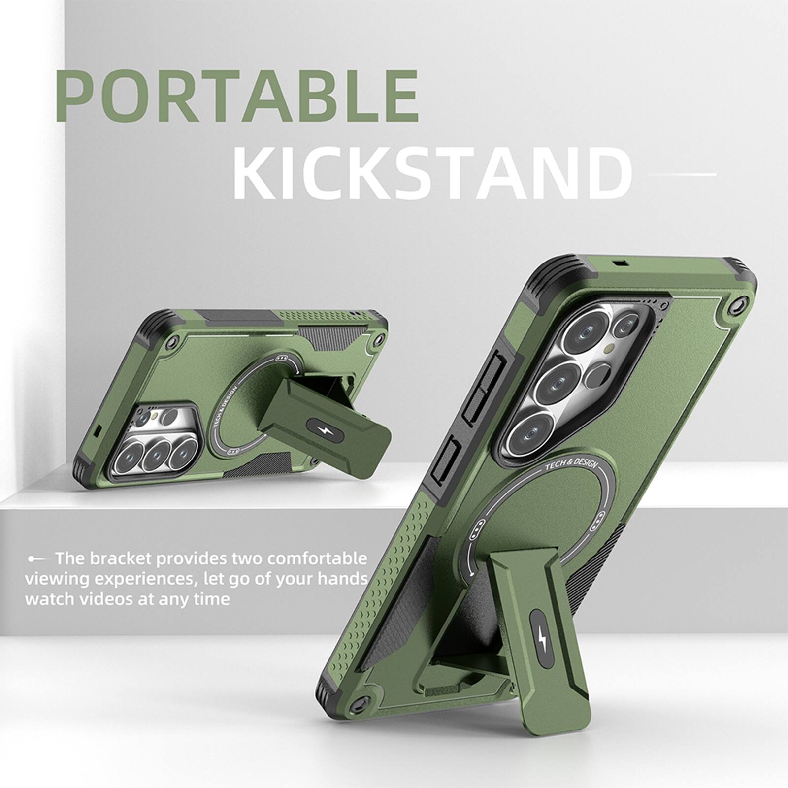 PORTABLE KICKSTAND

The bracket provides two comfortable viewing experiences, let go of your hands watch videos at any time