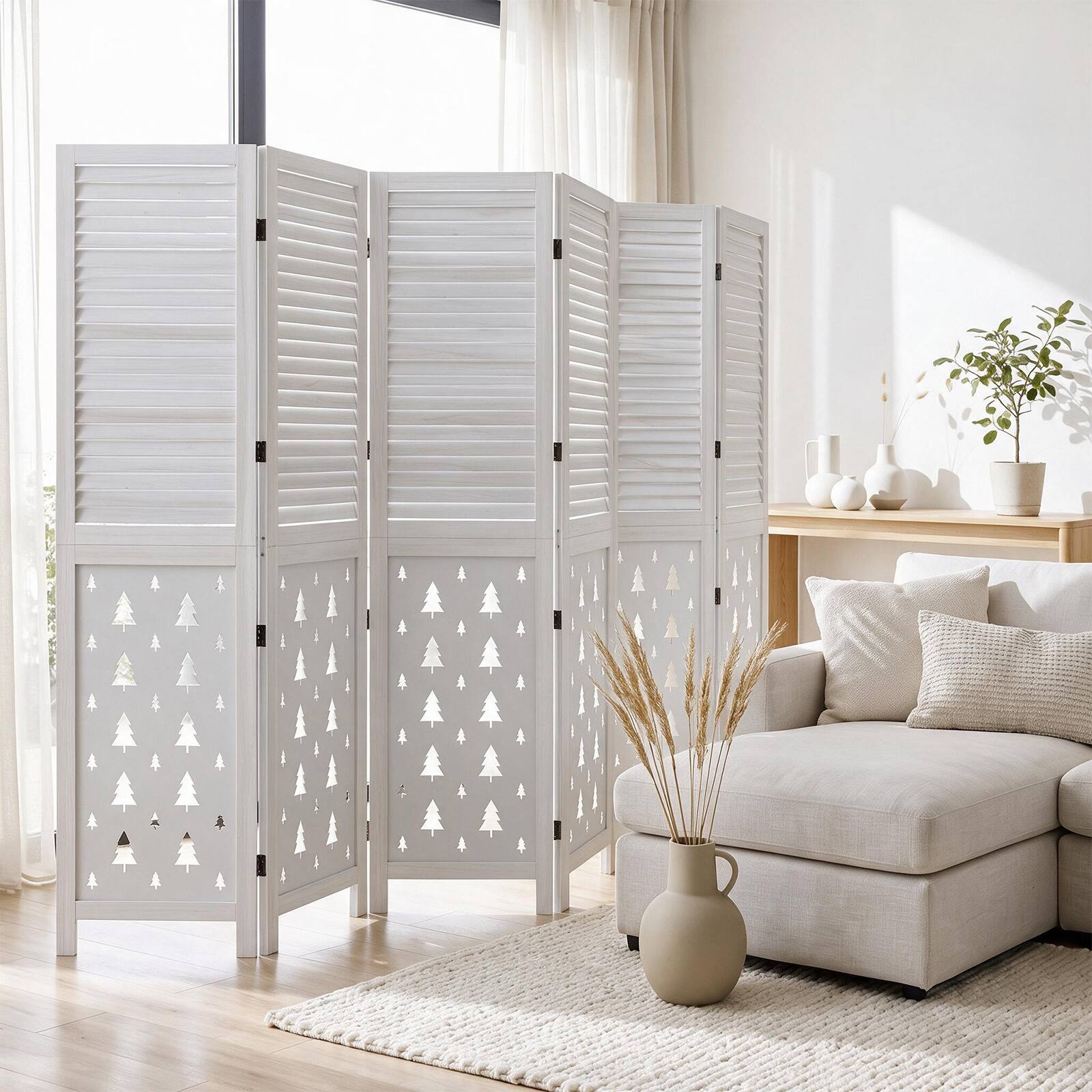 Alt View 4. Costway - Costway 67" Tall Wood Room Divider, 6 Panel, Folding Privacy Screen for Room Separation - White.