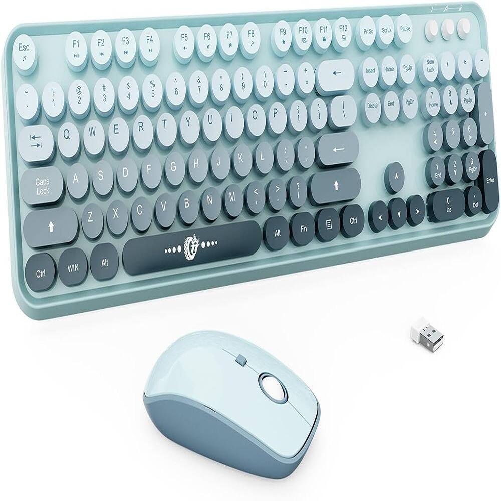 MOSZAR LLC - Wireless Keyboard and Mouse Combo - Cute Colorful - Blue