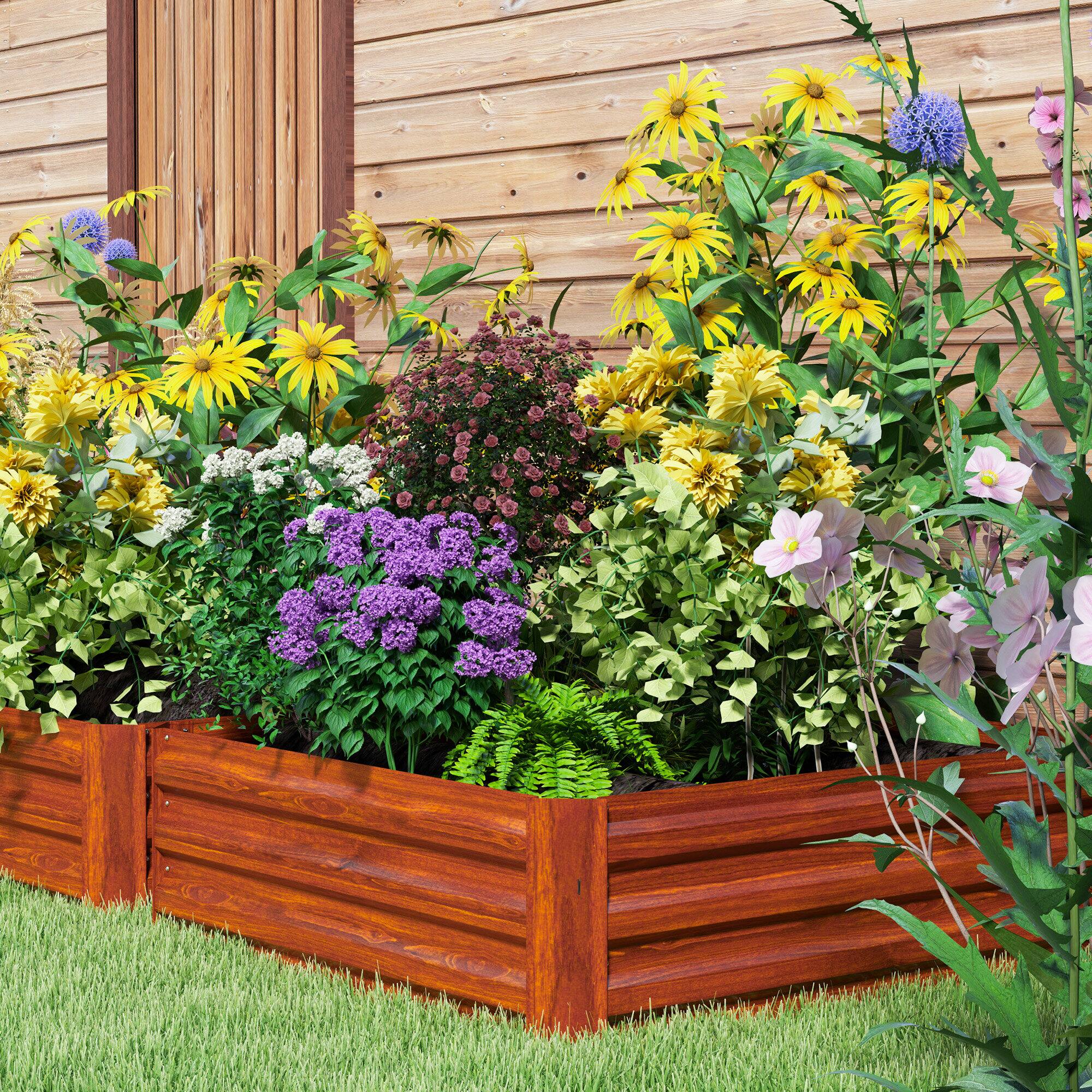 Alt View 8. Outsunny - 2 Piece Galvanized Raised Garden Bed, 3.3' x 3.3' x 1' Metal Planter Box for Growing Vegetables, Flowers, Herbs - Brown.