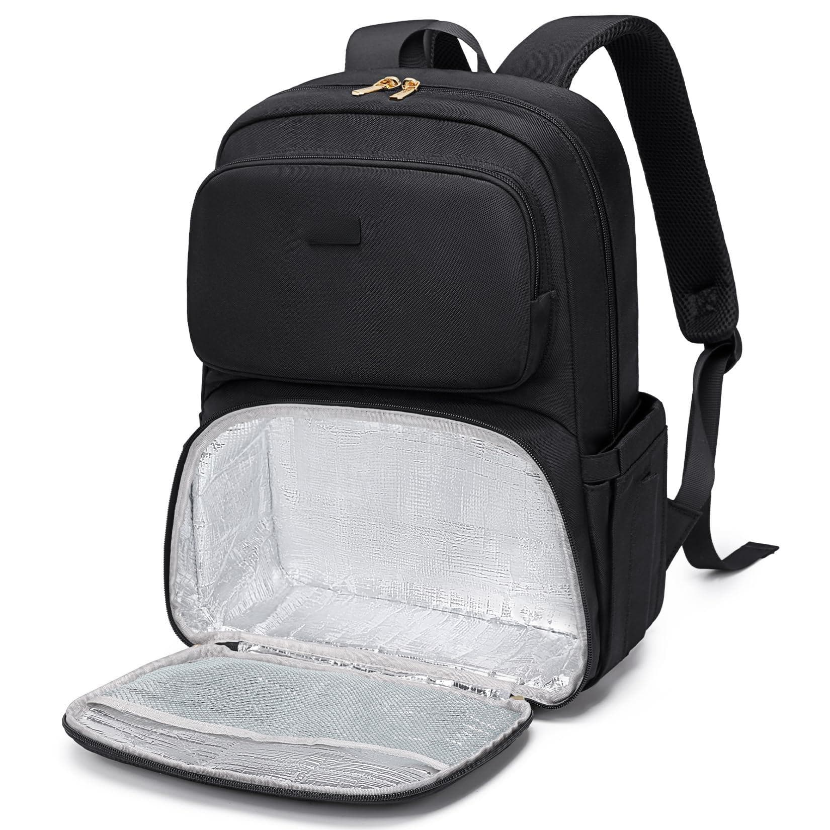 Live At Space - Lunch Backpack For Women Men 16 Inch Laptop With Leak Proof Compartment Picnic Big Traveling Bag Meal Prep Bags Daily - Black-Medium