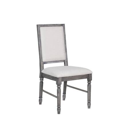 Front. Manhattan Lane - Linen Dining Side Chair with Turned Legs, Set of 2 - Gray.