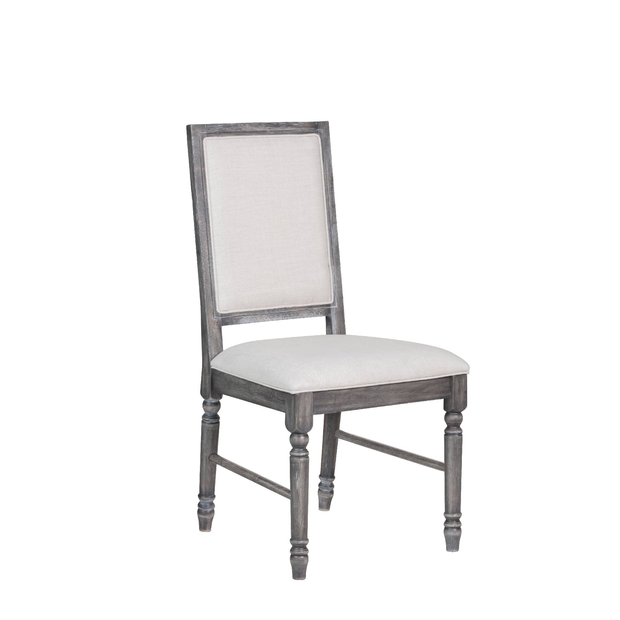 Front. Manhattan Lane - Linen Dining Side Chair with Turned Legs, Set of 2 - Gray.