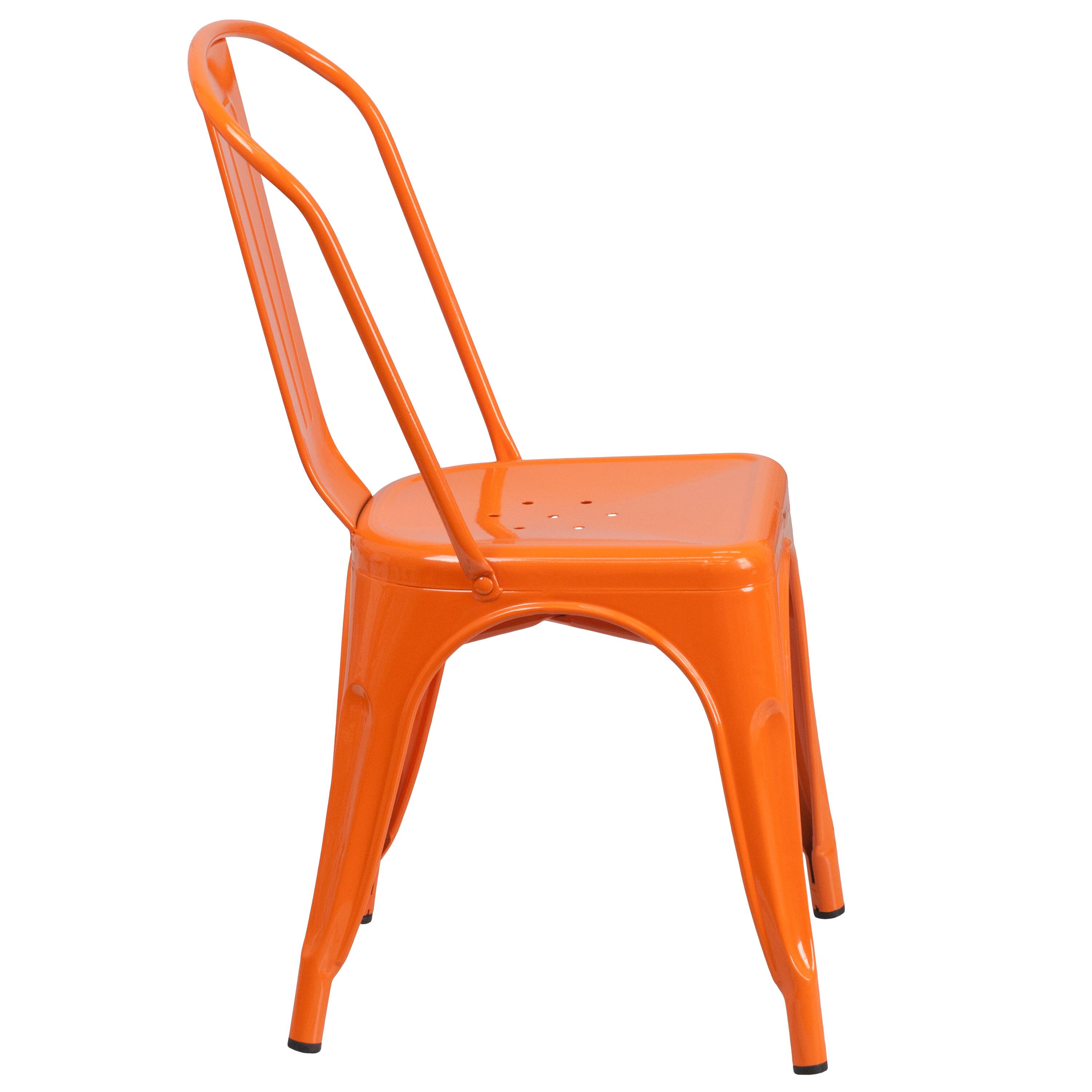 Alt View 6. Emma + Oliver - Commercial Grade 4 Pack Metal Indoor-Outdoor Stackable Chair - Orange.