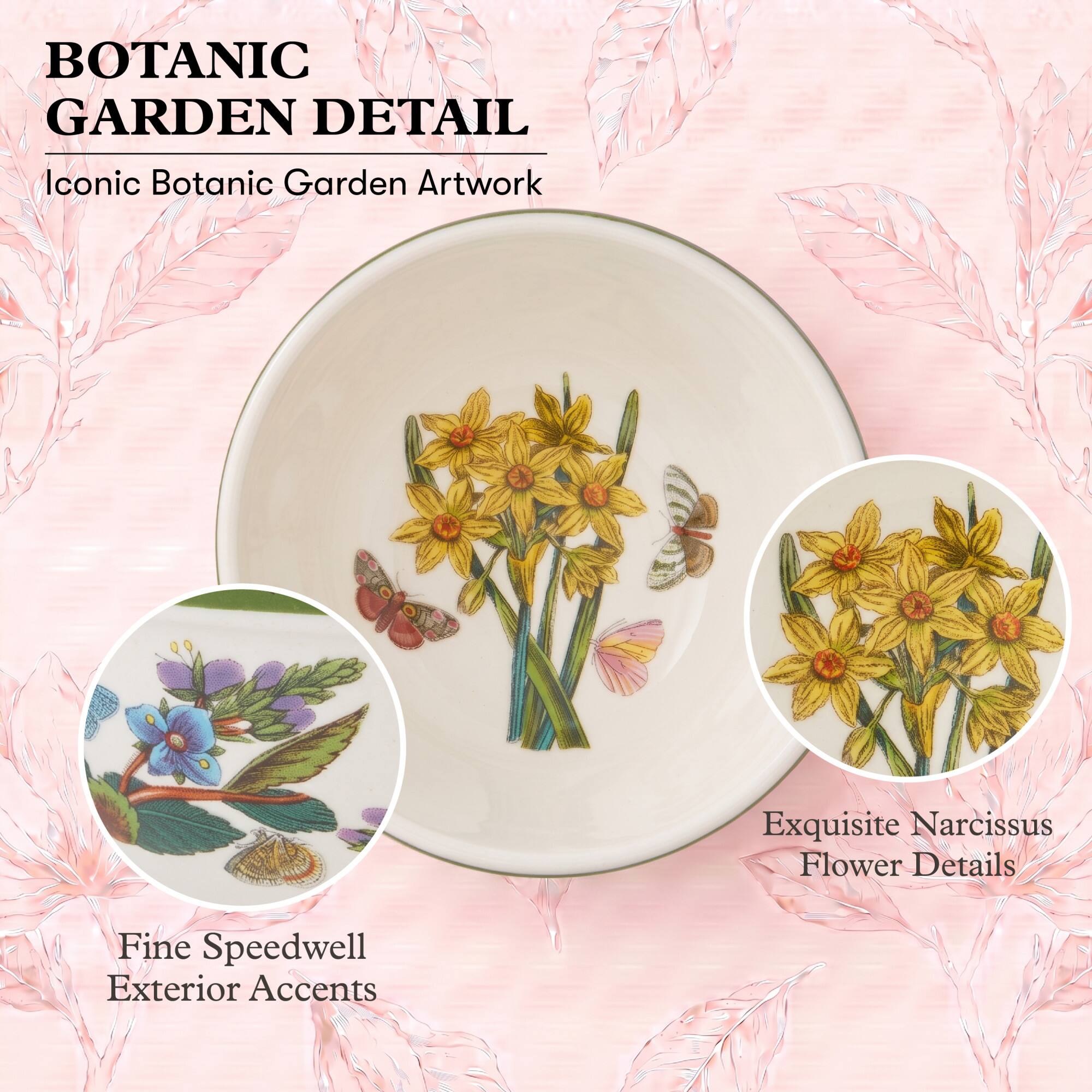 BOTANIC GARDEN DETAIL  
Iconic Botanic Garden Artwork  

Exquisite Narcissus Flower Details  

Fine Speedwell Exterior Accents