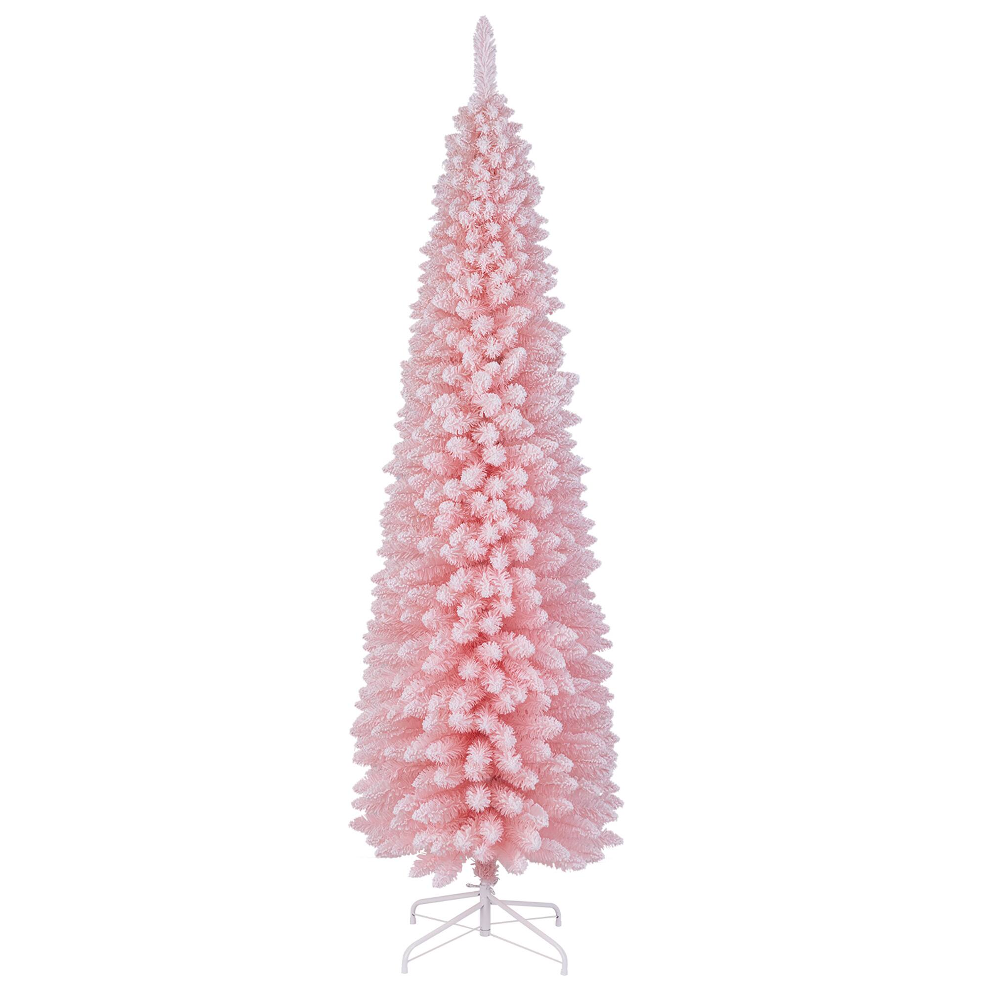 Gymax - 7 FT Artificial Christmas Tree w/ 635 Branch Tips Folding Metal Stand - Pink