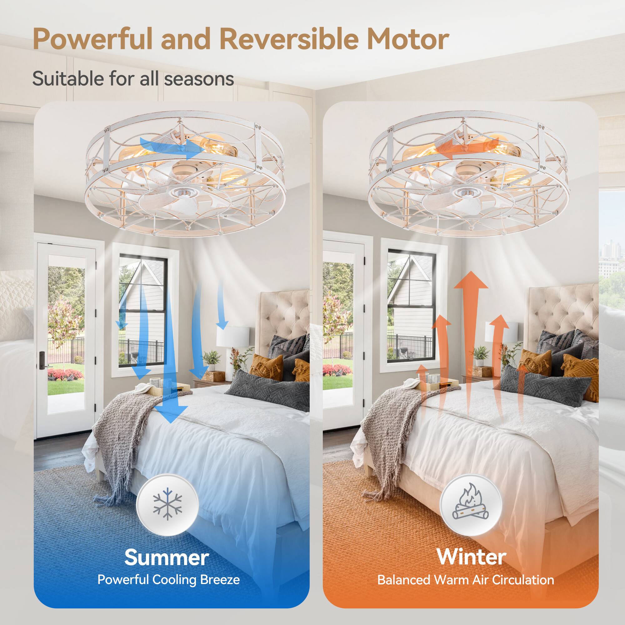 Powerful and Reversible Motor, Suitable for all seasons, Summer, Powerful Cooling Breeze, Winter, Balanced Warm Air Circulation