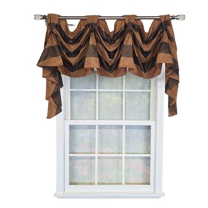 Front. RLF Home - RLF Home 100% PolyesterPascal 3-S Victory Swag Unlined Windows Tab Top Valance 60" x 25" Brown - Brown.