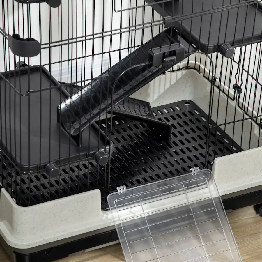 Chinchilla Rabbit Kit Pawhut 4 Level Small Animal Cage Rabbit Hutch with Wheels, Slide out ...