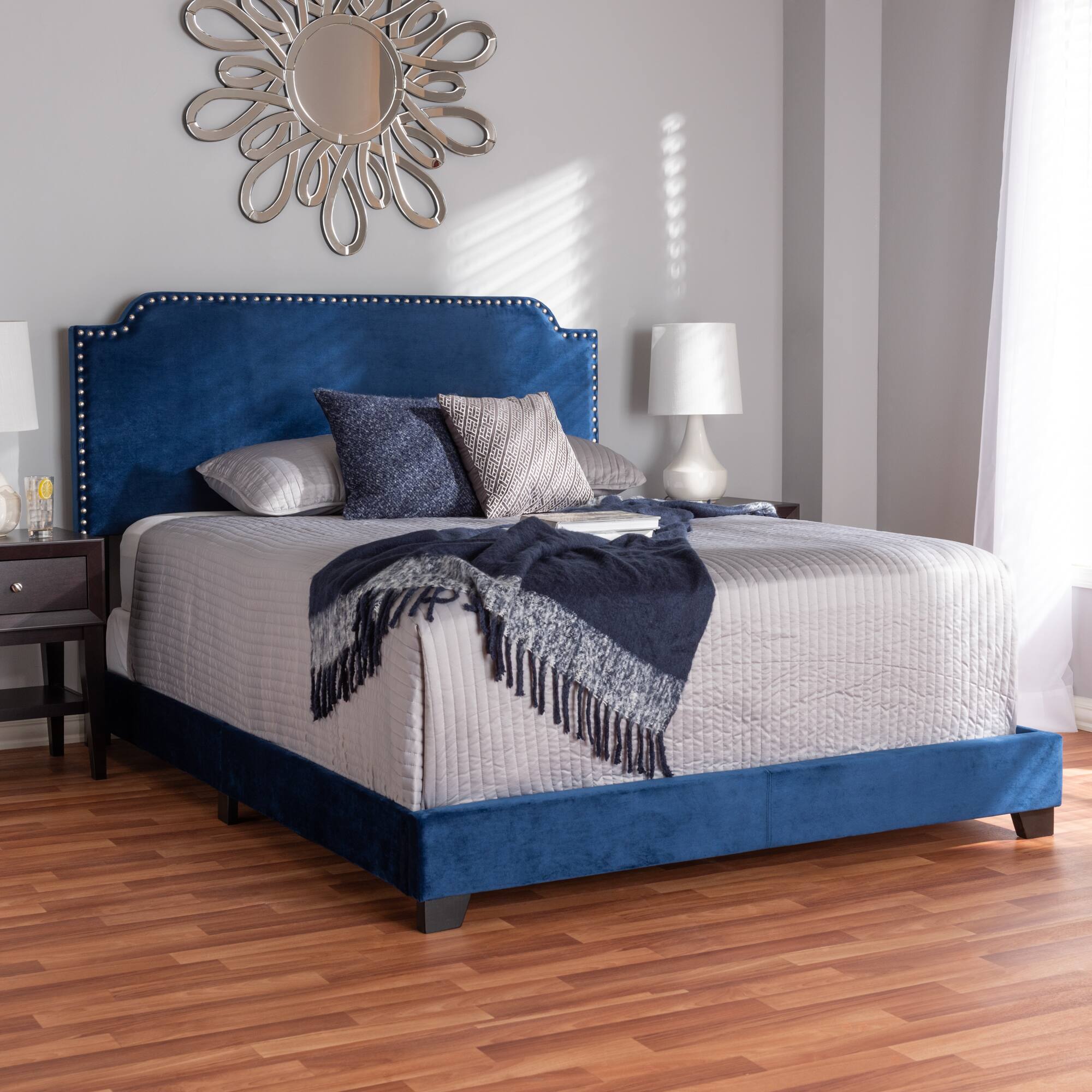 Alt View 2. Baxton Studio - Darcy Luxe and Glamour Velvet Upholstered Bed - Navy Blue.