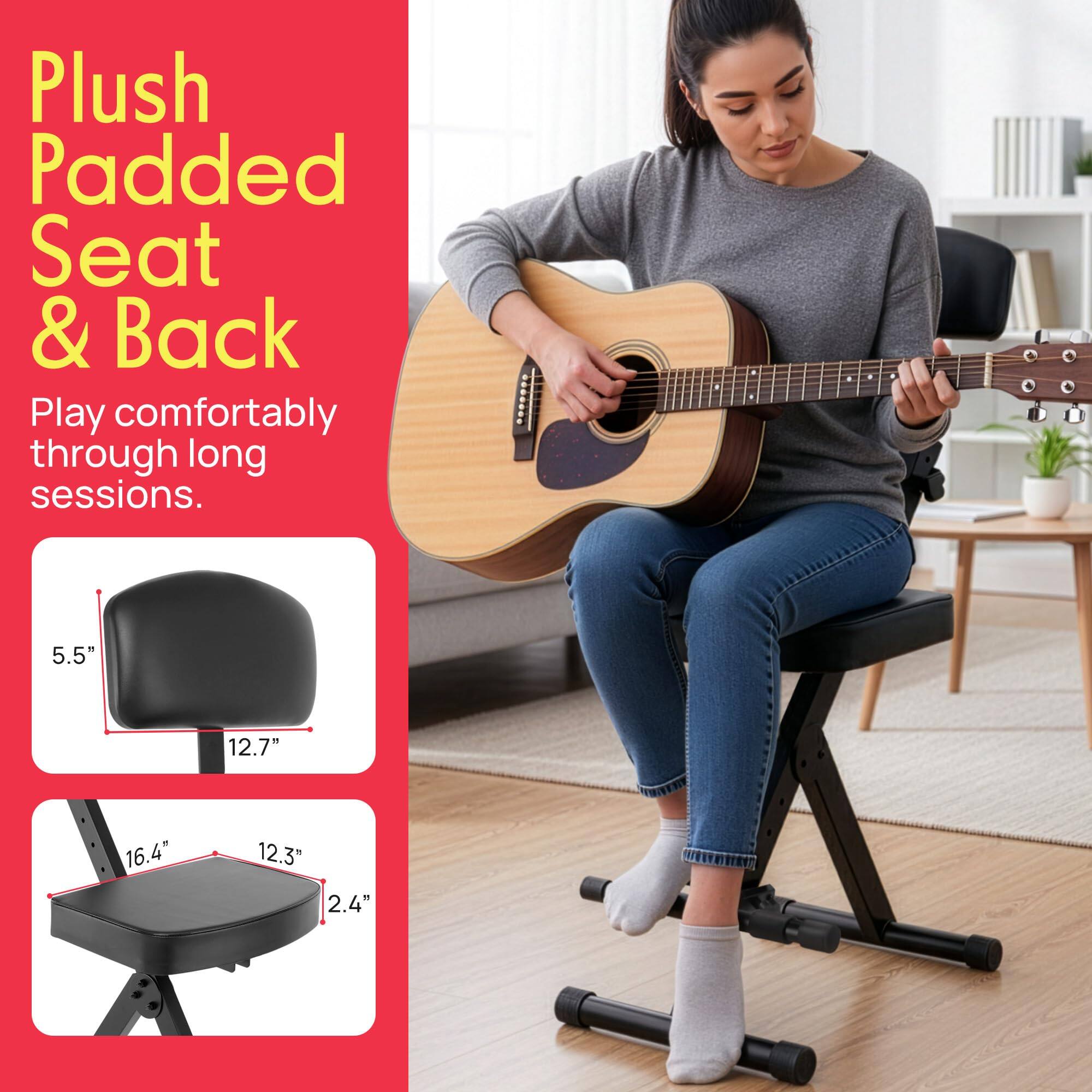 Plush Padded Seat & Back  
Play comfortably through long sessions.  

5.5"  
12.7"  
16.4"  
12.3"  
2.4"